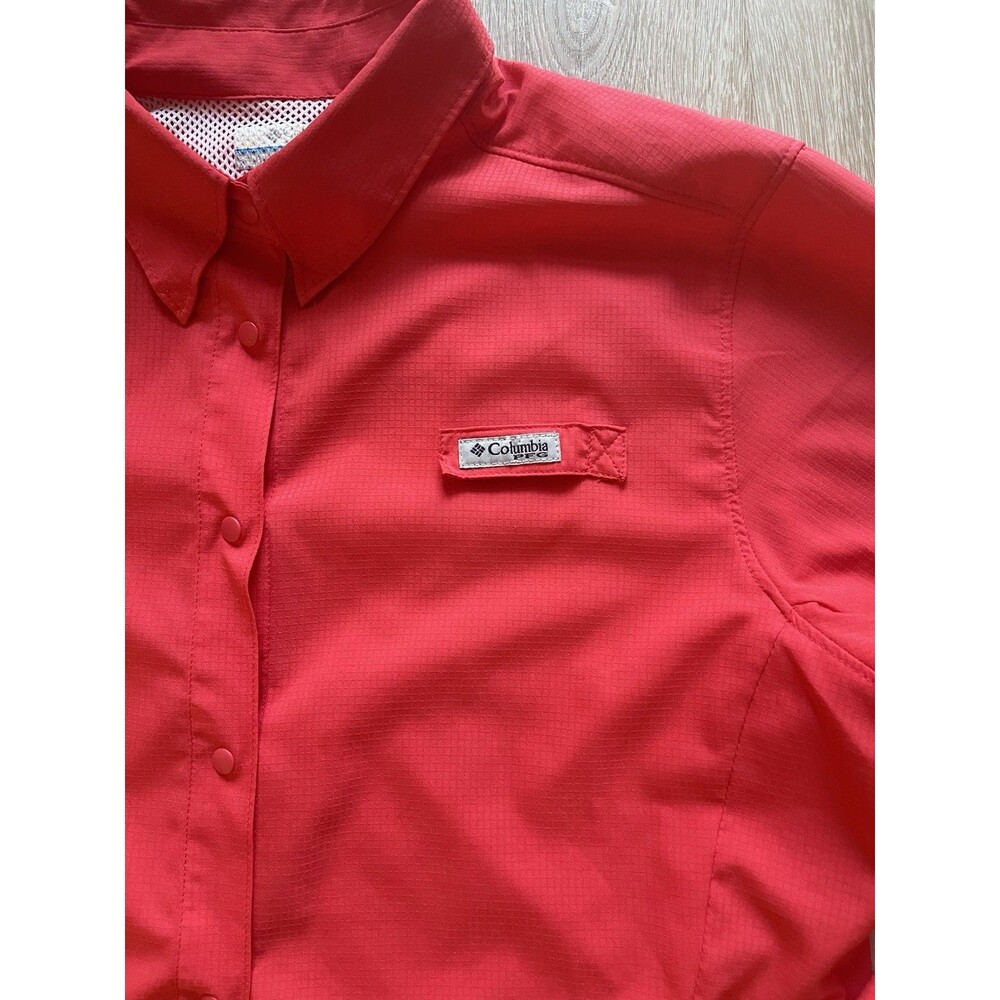 Columbia PFG Long Sleeve Shirt Snap Up Vented  Womens Medium Bright Orange - Picture 2 of 6